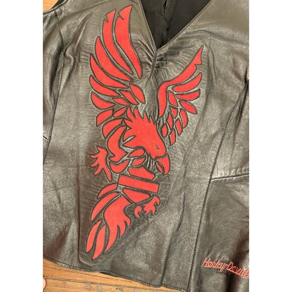 Harley-Davidson Women’s Leather Eagle Appliqué Top Black Red Size M 2002 - Picture 3 of 10